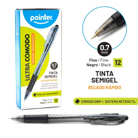 Bolígrafo Pointer Retráctil Semigel Negro POINTER